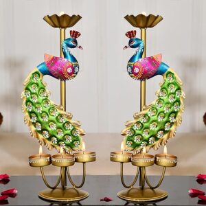 Handicrafts Elegant Metal Peacock Candle Holder